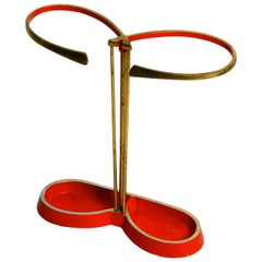 Mid-Century Modern Brass Umbrella Stand with Red Details by Walter Bosse