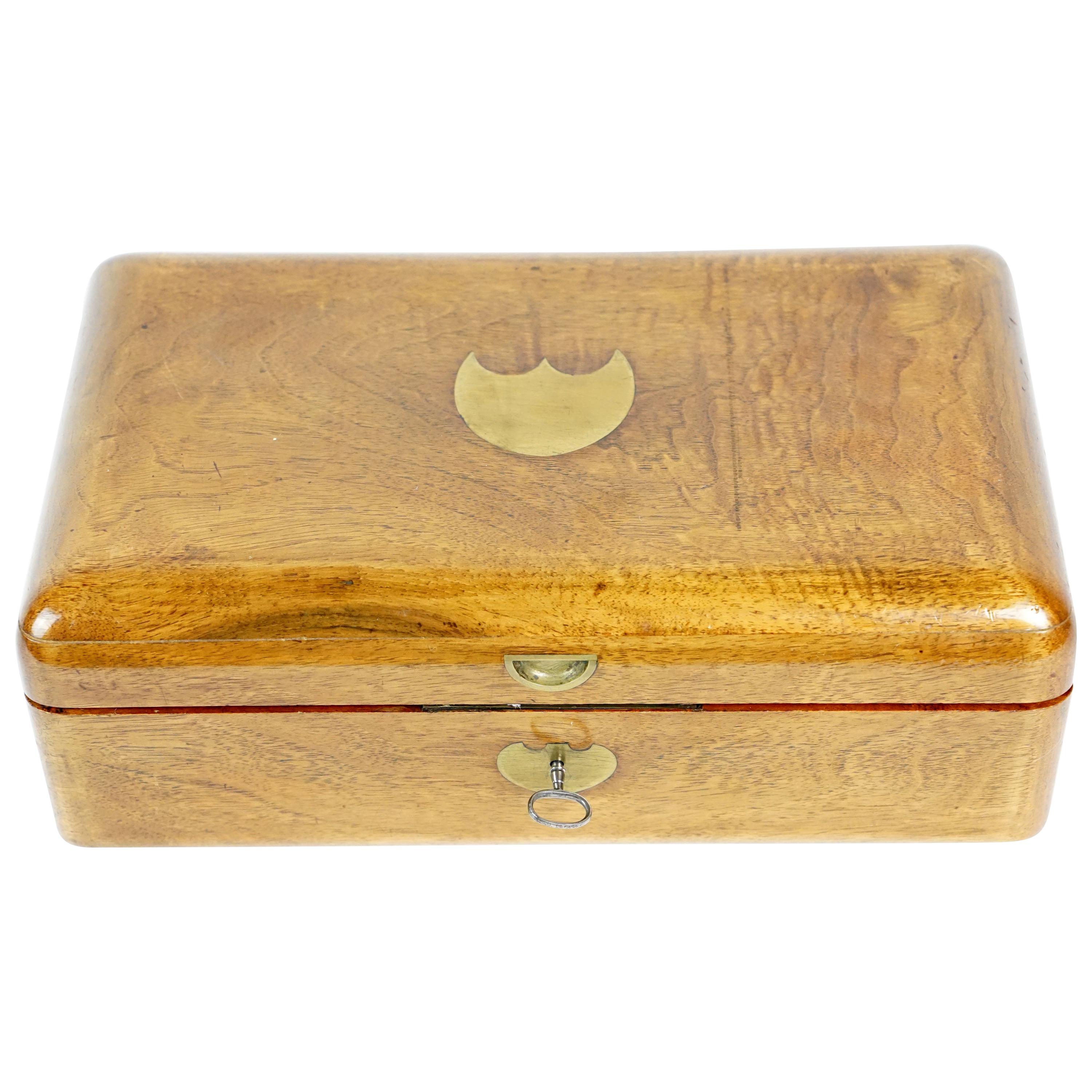 Walnut Jewelry Box Brass Inlay, Austria, 1900