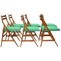 Chaises de salle à manger en bois vintage modernes du milieu du siècle dernier attribuées à Piero Bottoni, Italie