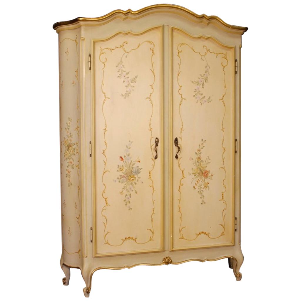 20th Century Lacquered, Gilt, Painted Wood Italian Wardrobe, 1960