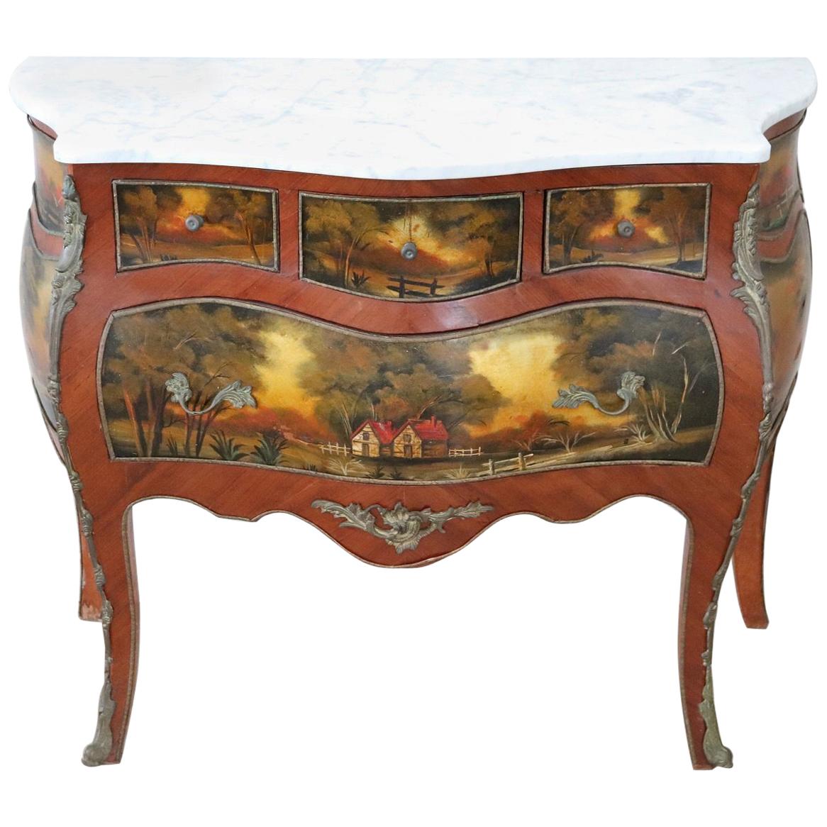 20th Century French Louis XV Style Hand Painted Chest of Drawers or Commode