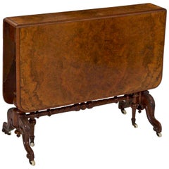 English Victorian Burl Walnut Sunderland Antique Drop-Leaf Table, 19th Century