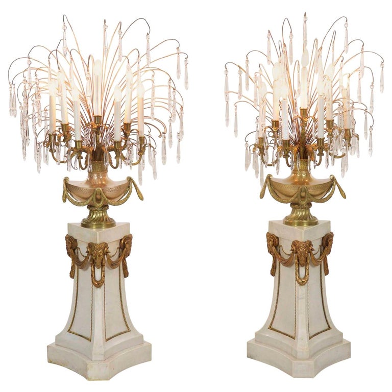 Pair Of French Neoclical Antique Marble Floor Candelabra Lamps Pair Of French Neoclical Antique Marble Floor Candelabra Lamps 20th Century For