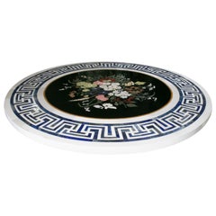 Plateau de table rond italien en marbre incrusté de Pietre Dure et de Lapis Lazuli