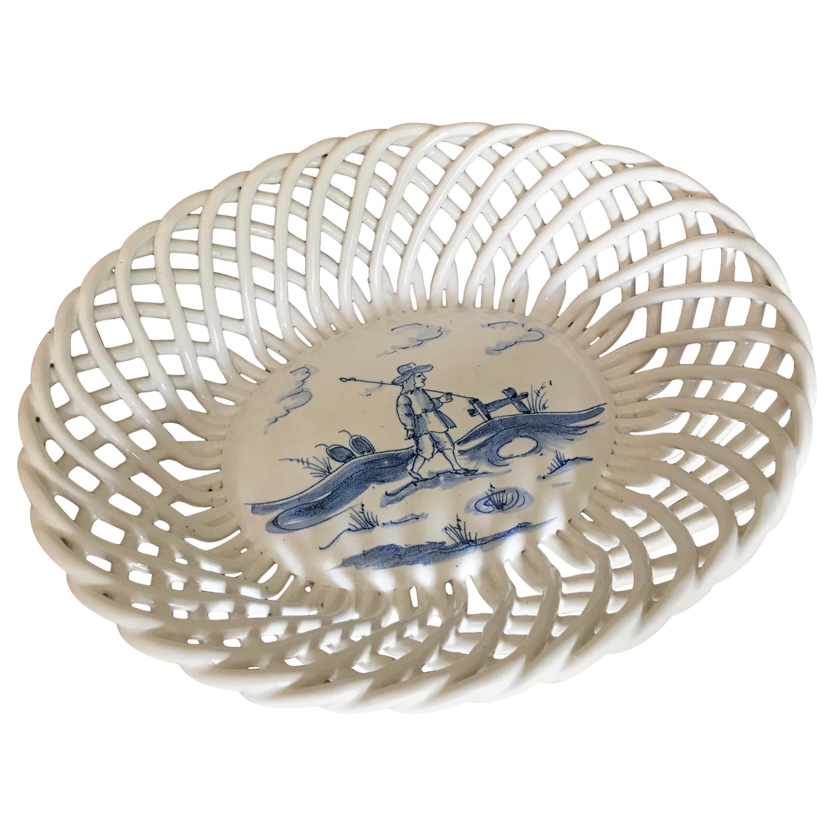 Biscuit Basket Delft Dutch Blue, 19th Century For Sale