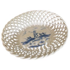 Antique Biscuit Basket Delft Dutch Blue, 19th Century