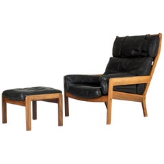 Midcentury Swedish Lounge Chair with Ottoman