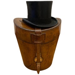 Antique Stunning Victorian English Leather Gentleman's Triple Top Hat Box, circa 1890