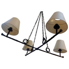 Impressive Painted Bronze X-Crossbar Chandelier in Giacometti Manner