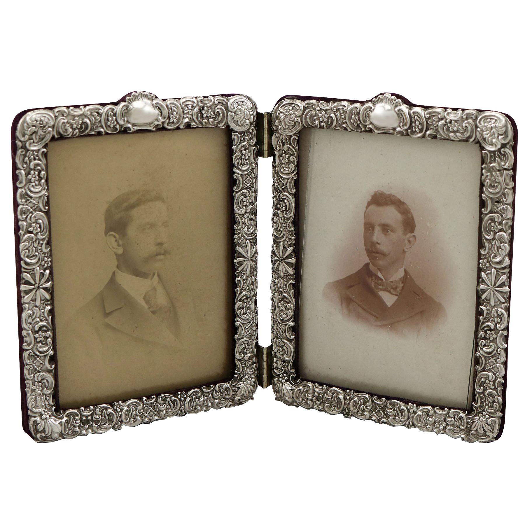 Antique Victorian Sterling Silver Double Photograph Frame, 1900