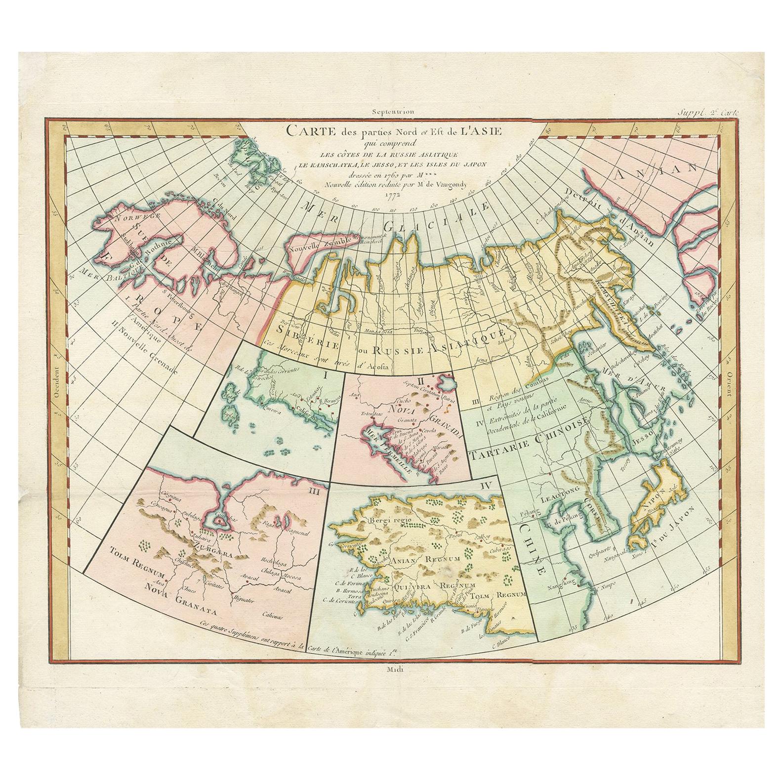 Carte ancienne d'Europe du Nord et d'Asie de l'Est par Vaugondy, vers 1750
