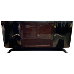 Luxe Art Deco Sideboard Credenza Buffet in Palisander and Black Lacquer