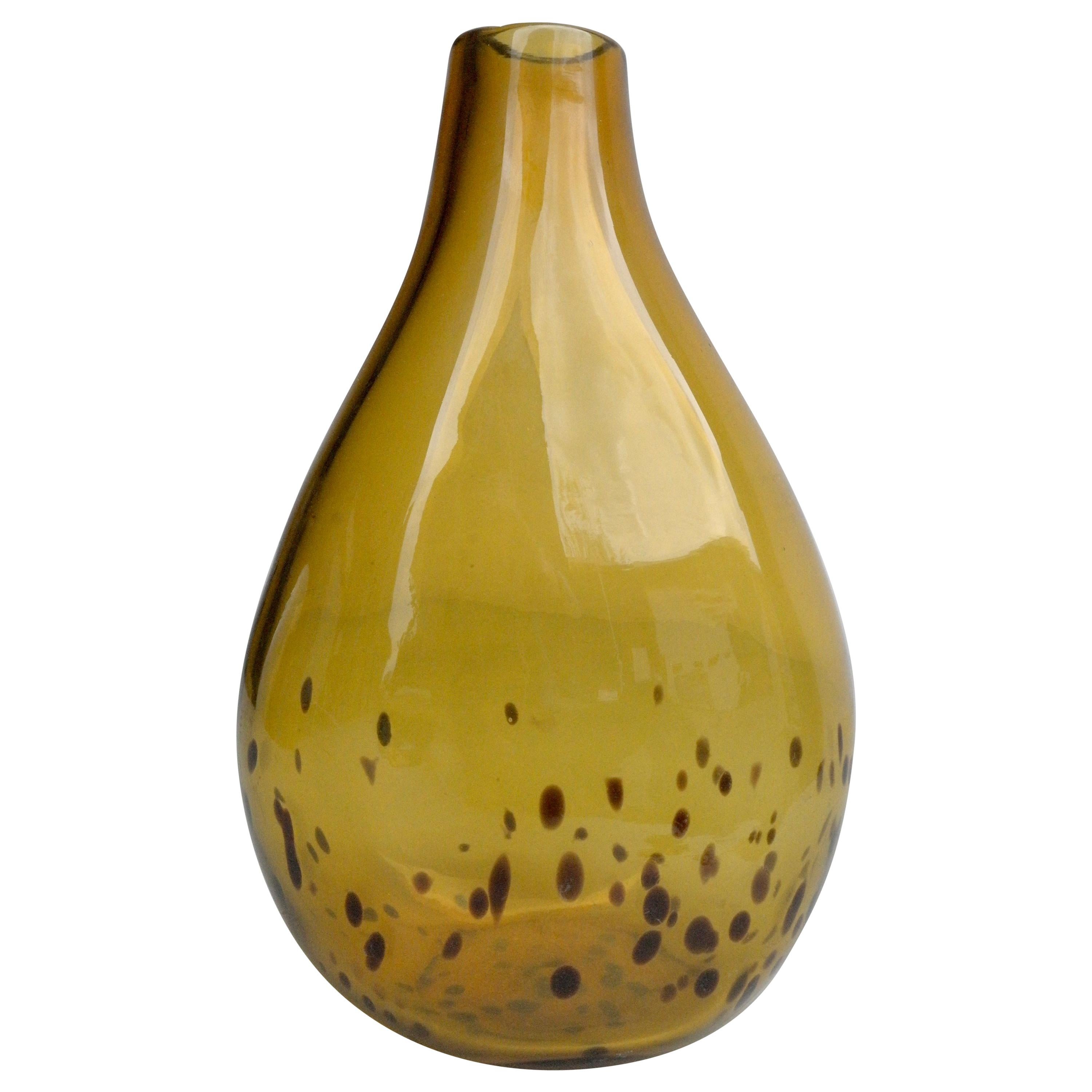 Decorative Yellow and Dots Midcentury Glass Art Vase, 1960s For Sale