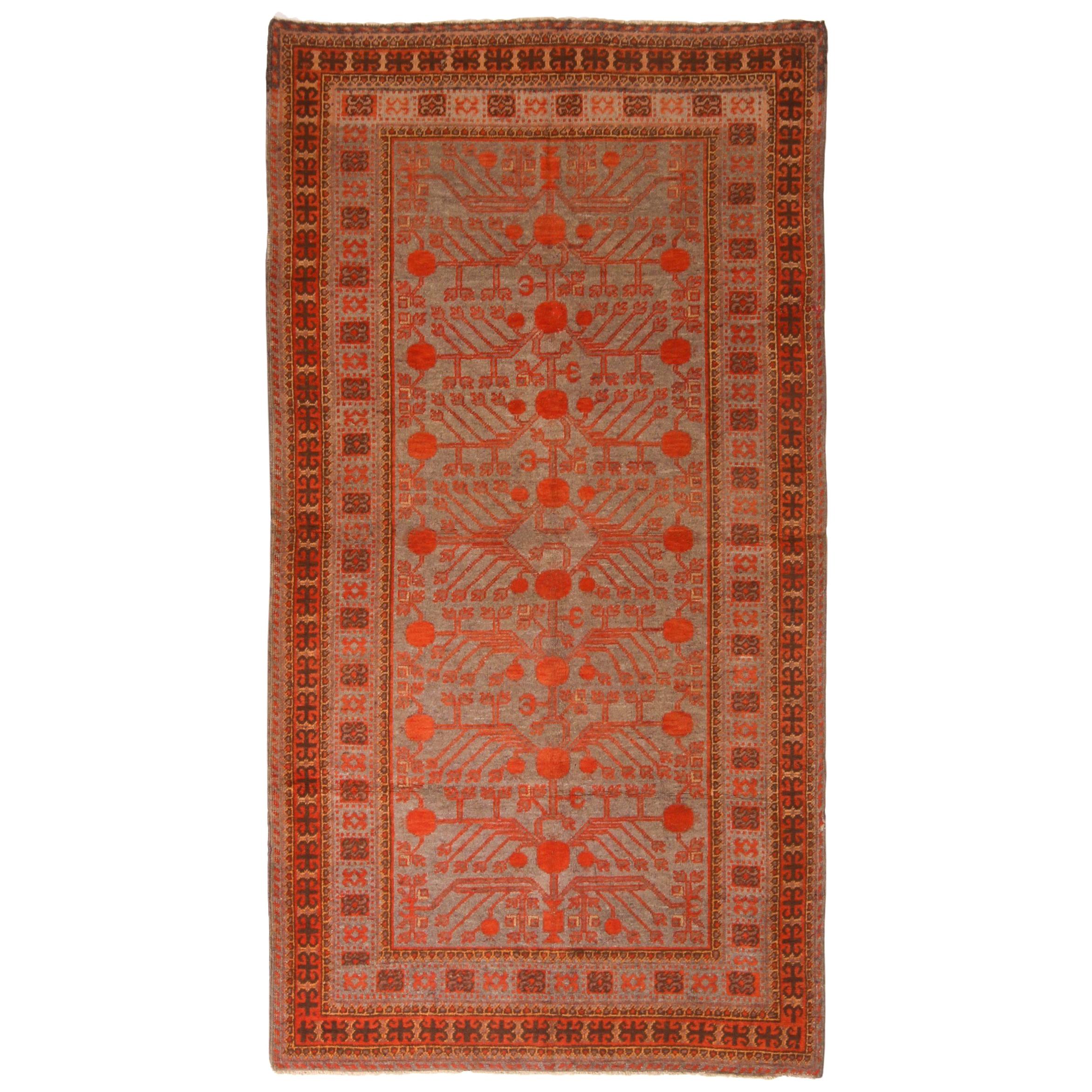 Antique Khotan Transitional Red and Blue Wool Rug For Sale at 1stDibs