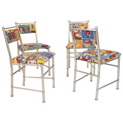 Set of Four Aluminium Dining Chairs by Warren McArthur with Pop Art Fabric Cover