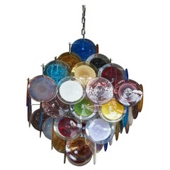 Gran araña de discos de cristal de Murano multicolor al estilo de Vistosi