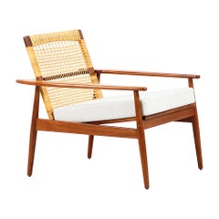 Danish Modern Teak and Cane Lounge Chair by Hans Olsen for Juul Kristensen