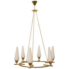 Midcentury German Brass Chandelier by Vereinigte Werkstätten München