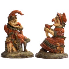 Antique Pair of Coalbrookdale Punch and Judy Doorstops