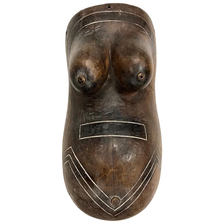 African Woman Pregnancy Sculpture Midcentury Mod Belly Body Art Mask For  Sale at 1stDibs