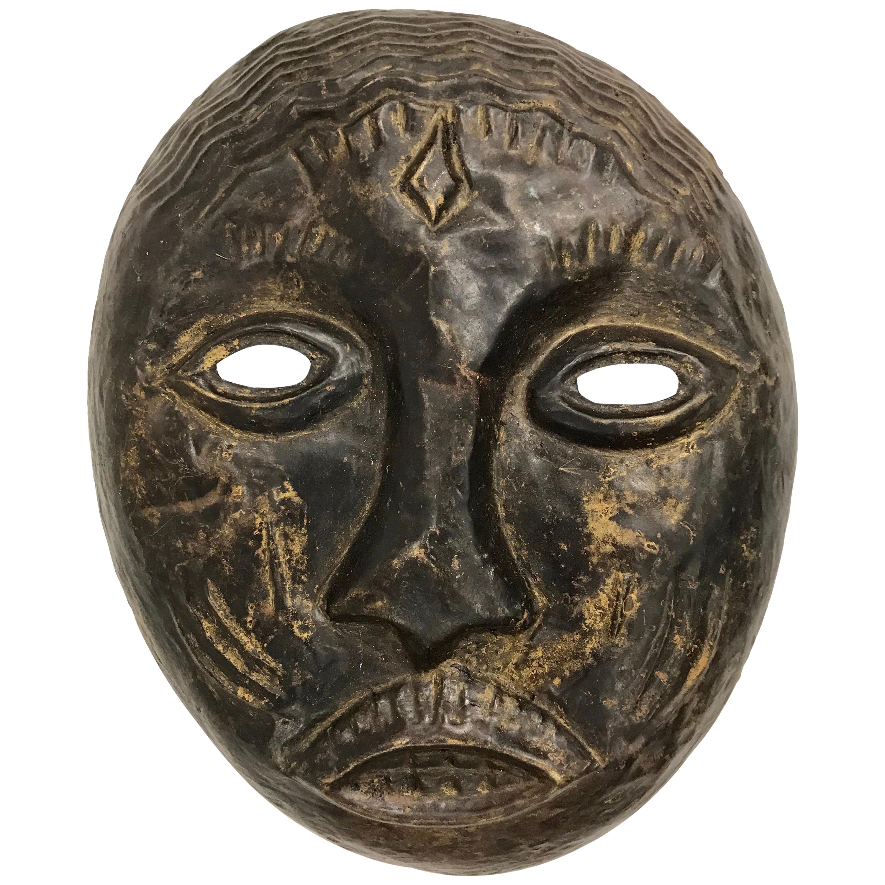 Decorative Large Metal African Tribal Hanging Mask Sculpture