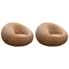Isamu Kenmochi Style Set of Two Circular Organic Bamboo Cord Lounge Chairs