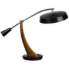 1960s Desk Lamp, Black Laquered Metal and Wood, Fase Madrid, Spain