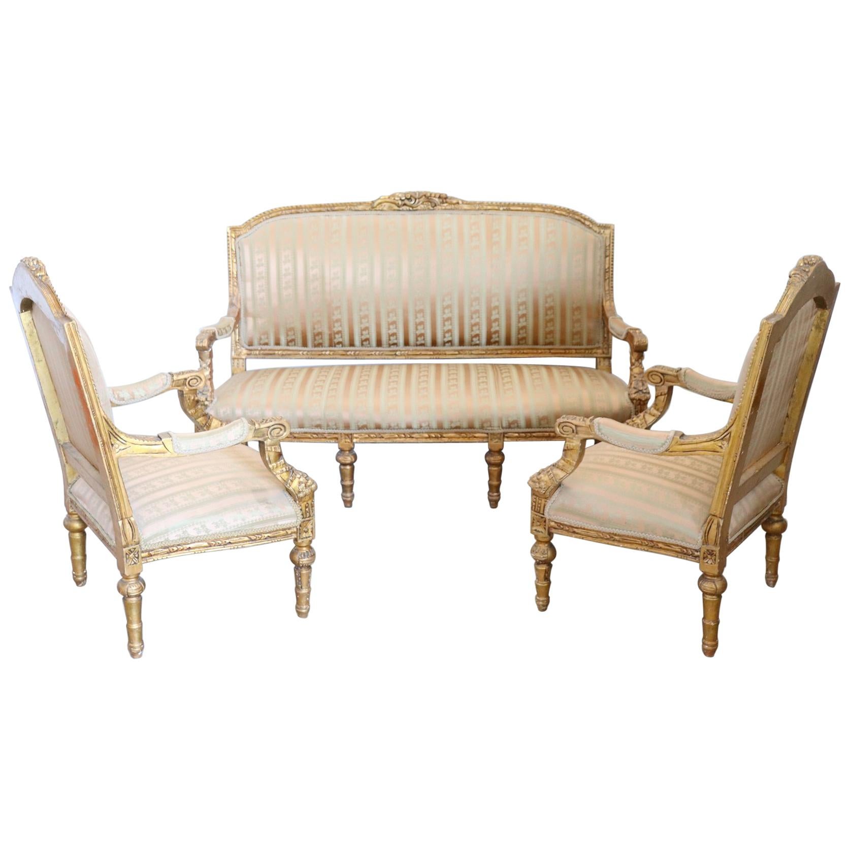 20th Century Italian Louis XVI Style Gilded Wood Living Room Set or Salon Suite