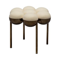 Saturn Pouffe Small, Dark Brass Frame and Cream Wool by Lara Bohinc