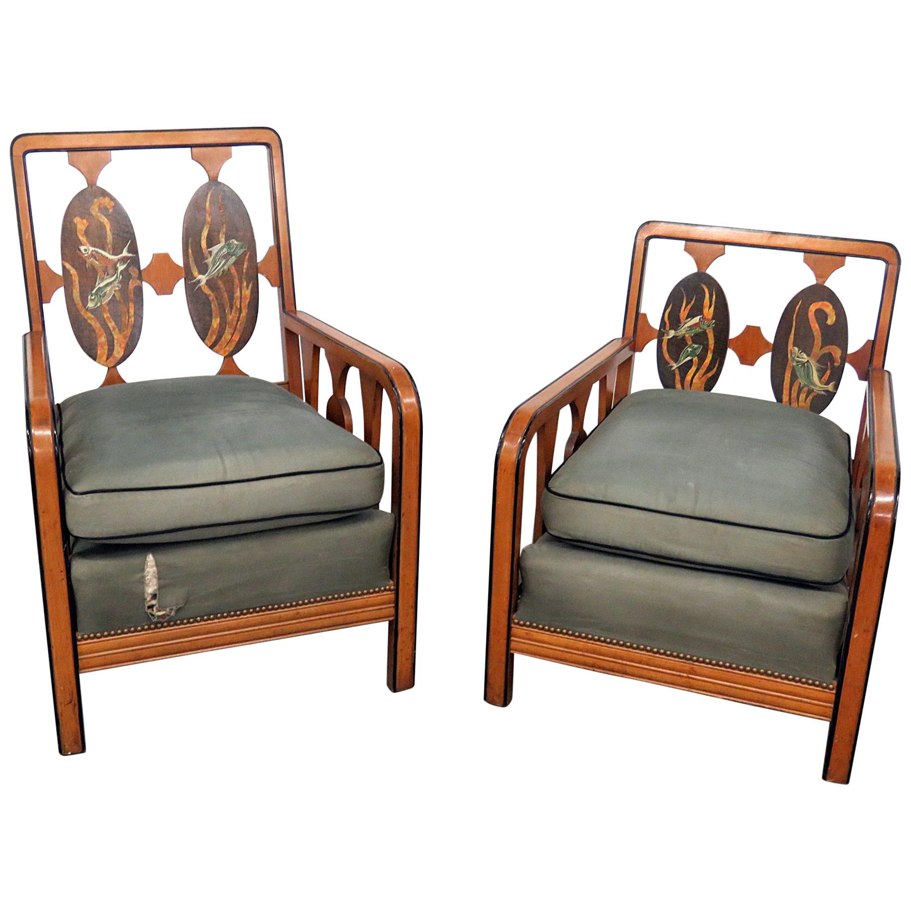 Companion Pair of Art Deco Armchairs