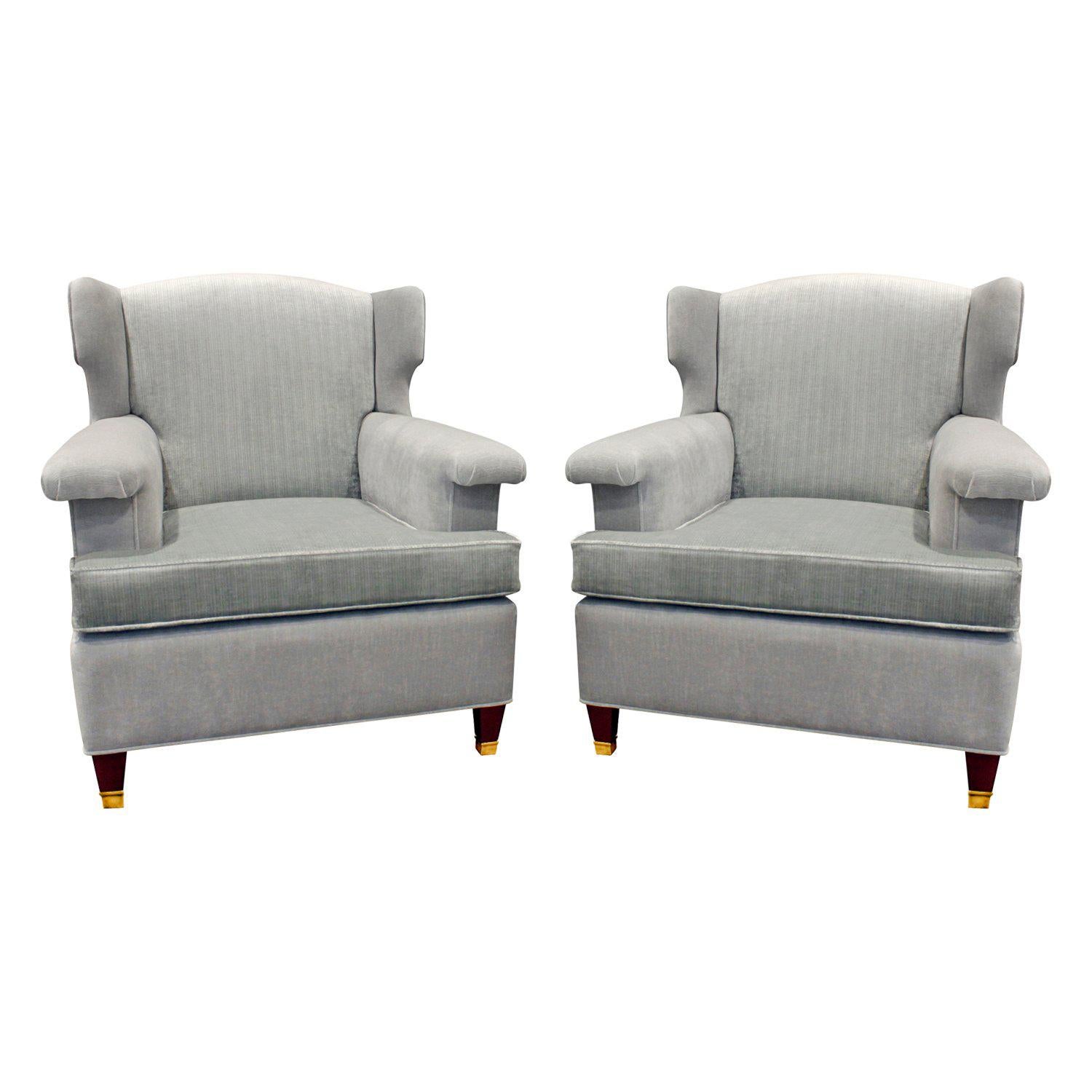 Pair Of Elegant Sculptural French Wing Chairs, 1950s