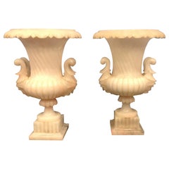 Pair of Large Carved Alabaster Urns