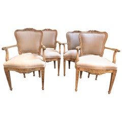 Antique Set of 4 18th Century French Armchairs Made of Bleached Walnut