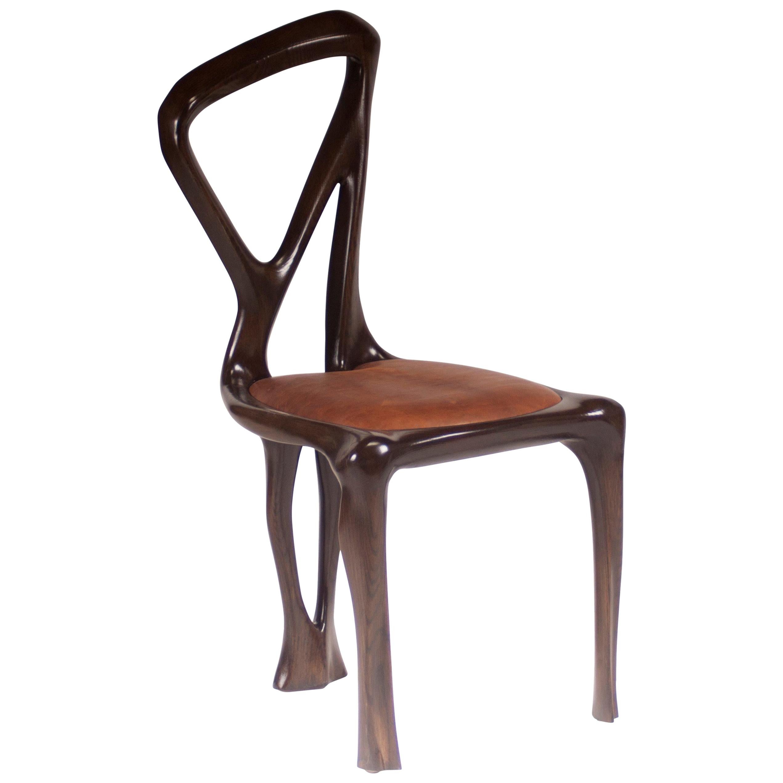 Amorph Gazelle Dining Chair, Solid Wood, Stained Graphite Walnut For Sale