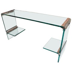 Vintage Glass and Chrome Console Table