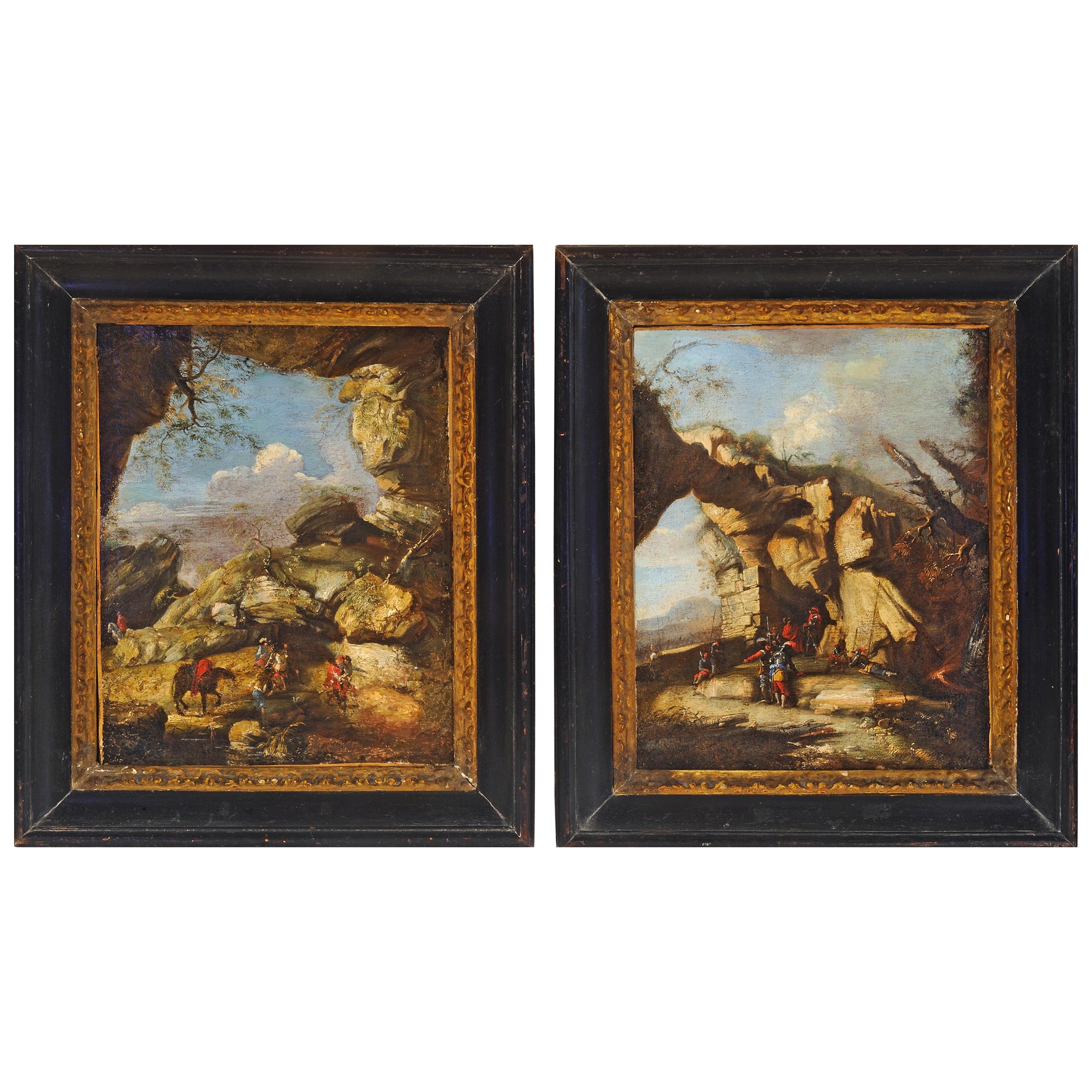 17th Century Pair of Baroque paintings in the style of Salvator Rosa 
