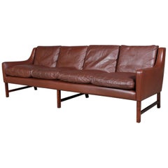 Frederik Kayser Four-Seat Sofa, Rosewood and Leather, Norway