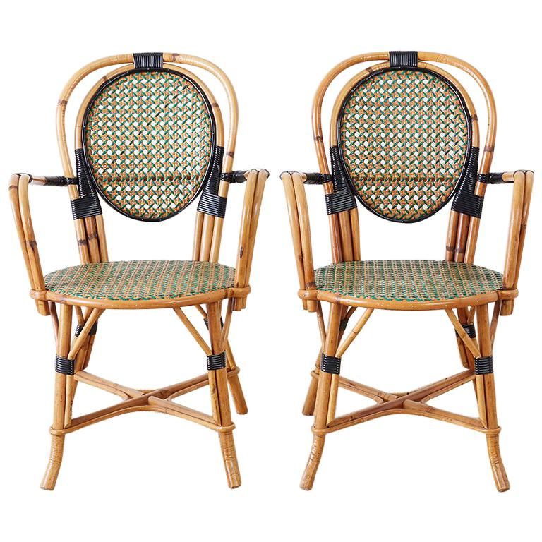 Paire de chaises de café bistro en rotin de la Maison Gatti (France)