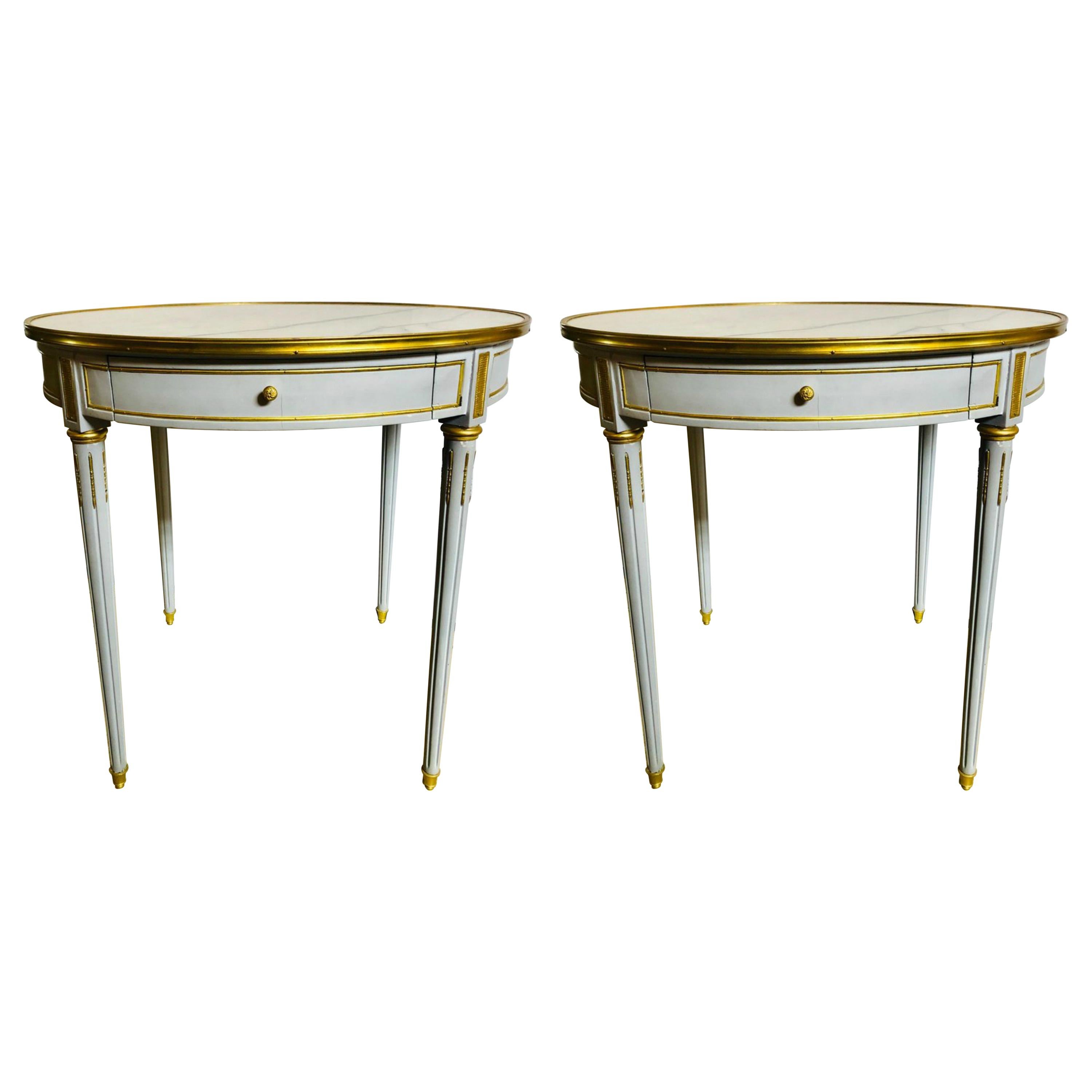 Pair Large Hollywood Regency Painted Bronze Mounted Bouiliotte Center End Tables