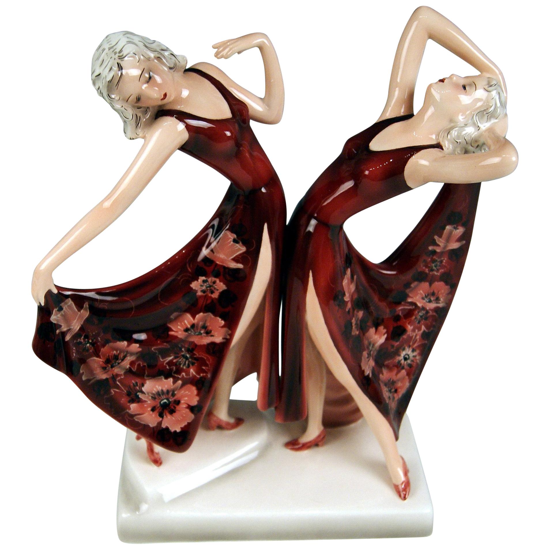 Goldscheider Vienna Schuster Dolly Twins Two Figurines Model 7868 by Dakon 1942