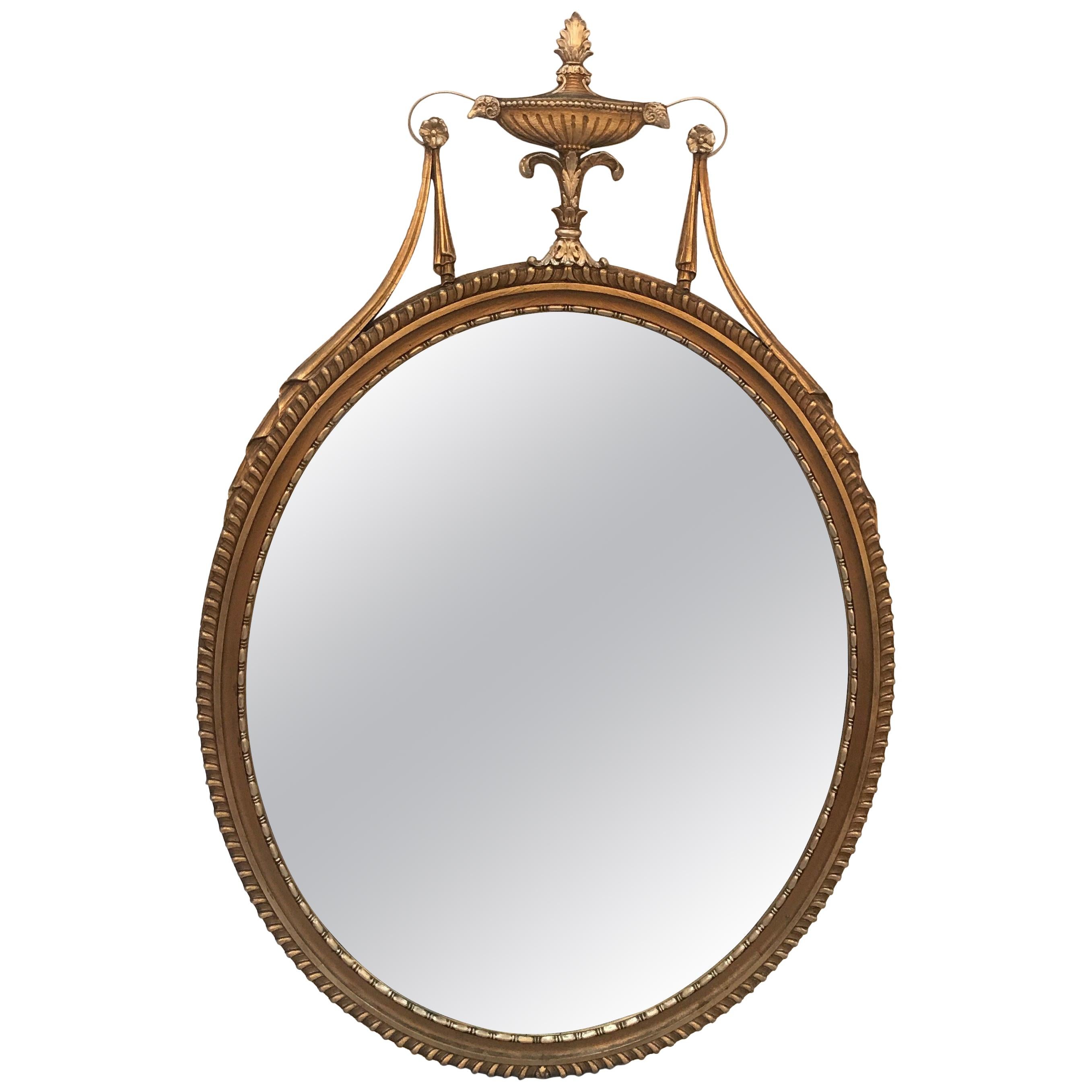 Giltwood English Adam Style Oval Wall Mirror