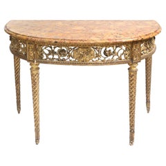 Early 19th Century Giltwood Demilune Console with Breche d'alep Marble Top