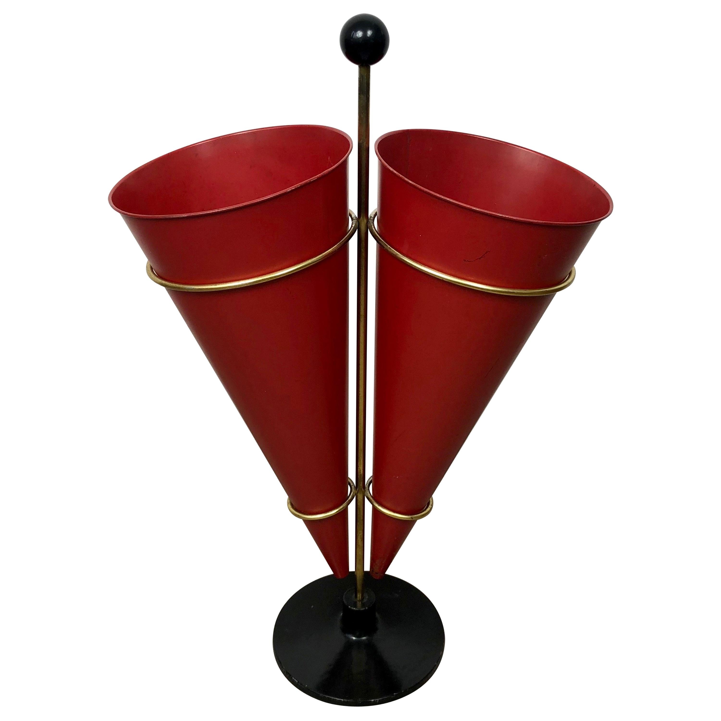 Red Cones Umbrella Stand Racket by Vitra in Metal and Brass, Italy, 1970s For Sale