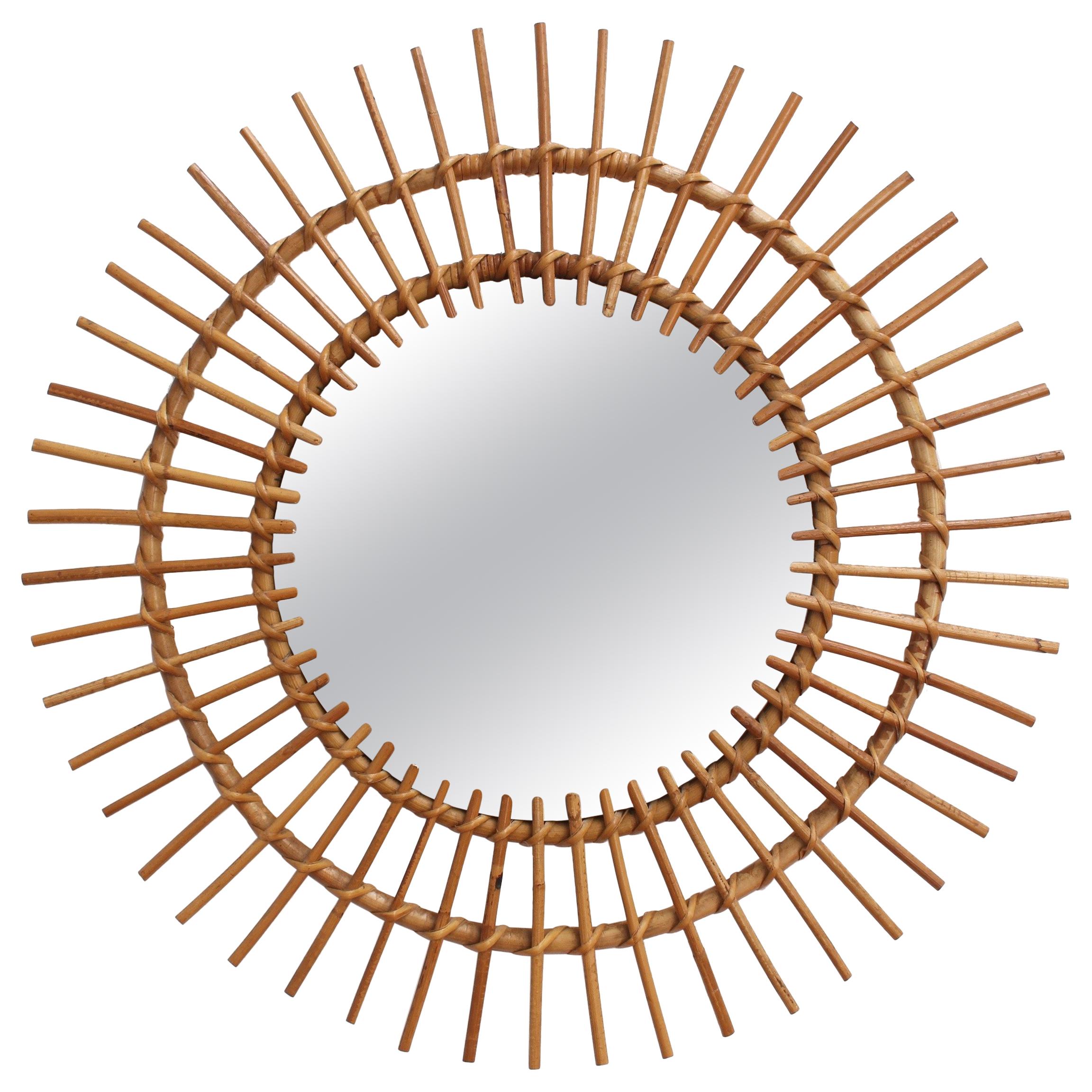 Midcentury French Rattan Sunburst Mirror 'circa 1960s', Large