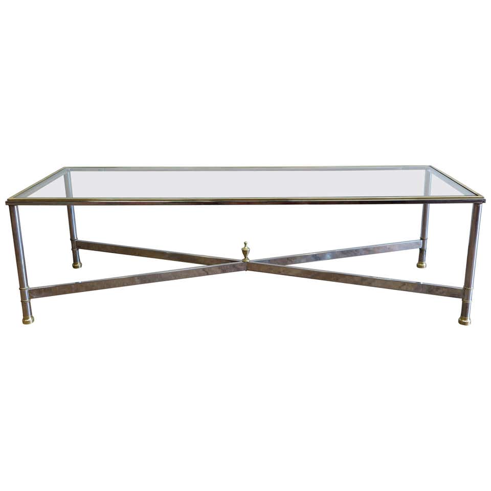 Rectangular Marble Cocktail Table on Chrome Base at 1stDibs