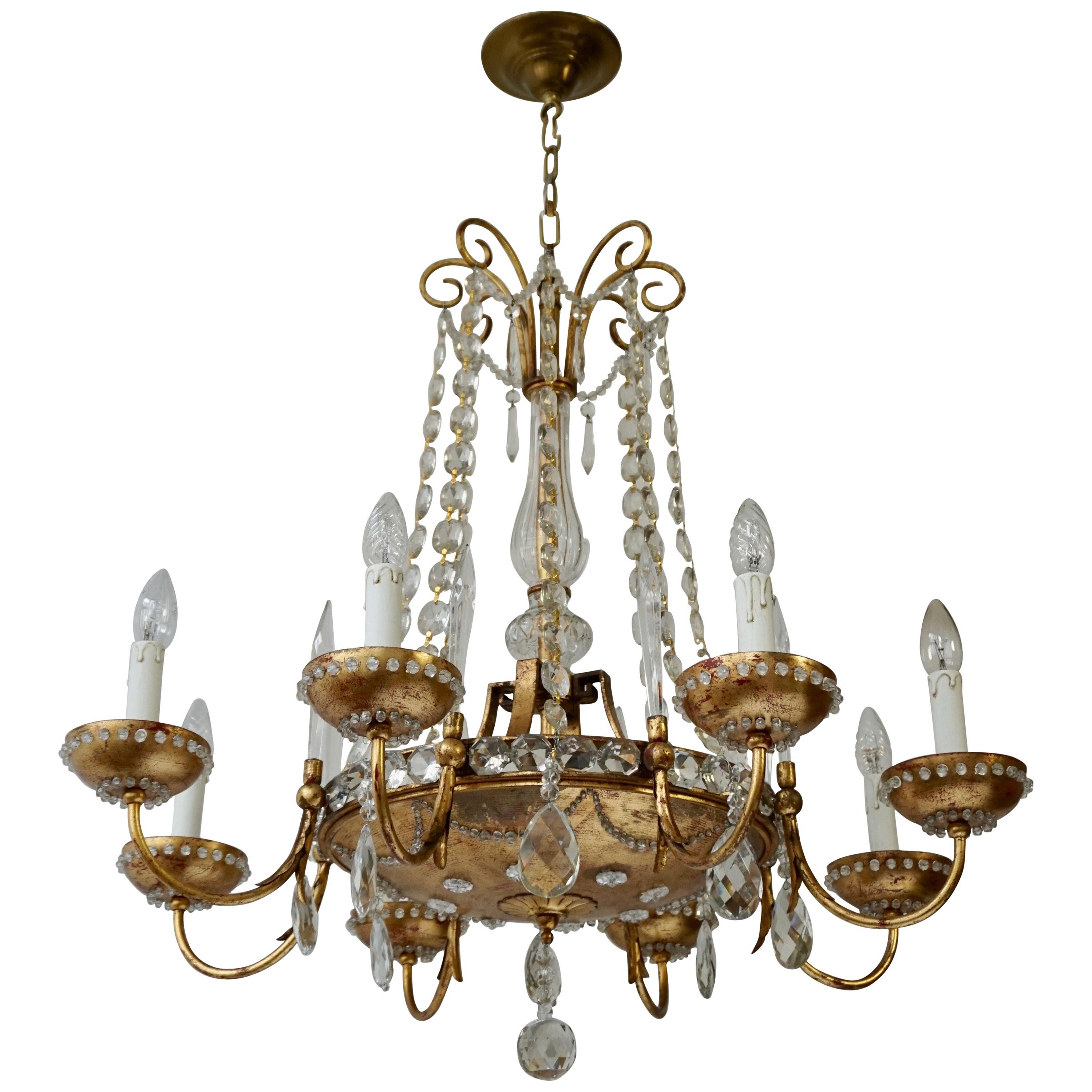 Italian Chandelier in Brass and Crystal For Sale