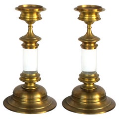 Large and Striking Pair of American 1960s Brass and Lucite Candlesticks