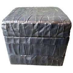 Vintage Black Leather De Sede Ottoman with Storage