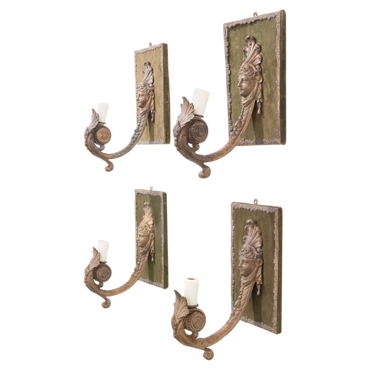Set of Four French 19th Century Art Nouveau-Style Gilt-Brass Espagnolette Sconce