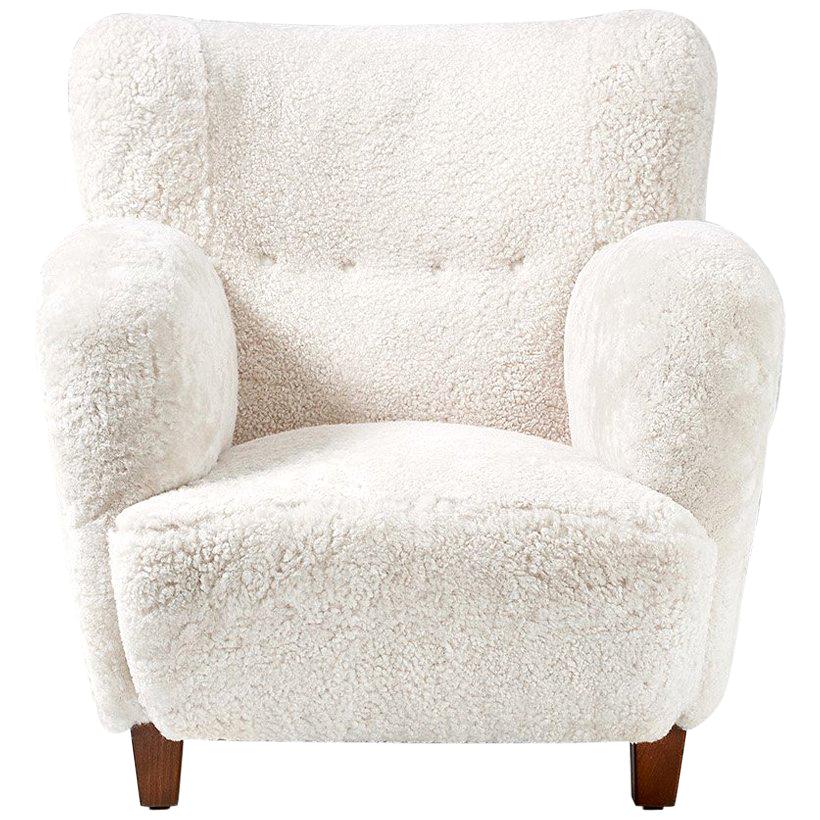 Flemming Lassen Style Danish Sheepskin Lounge Chair, circa 1930s